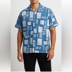 Cooke Street Honolulu Hawaiian Butrón Up Shirt Floral Art for mens L,100% Cotton